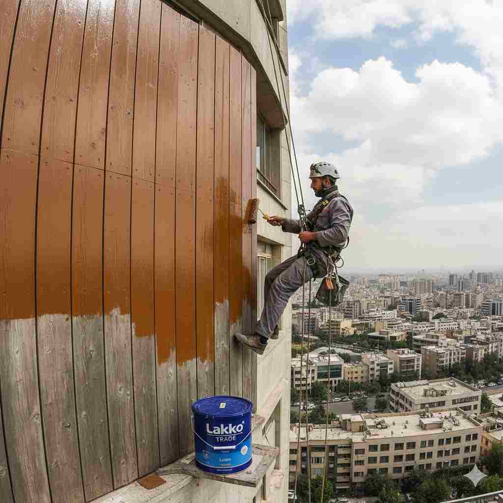 ترمیم رنگ ترموود در ارتفاع نما شهرک غرب